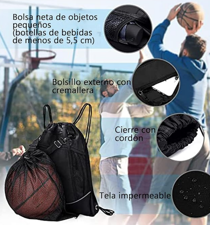 ULMLL Mochila de Malla con Cordon para Gimnasio, Morral Deportivo Bolsillos a Prueba de Agua Mochila de Baloncesto Compartimento Exterior, Adecuada para Deportes, Playa, Natación, Viajes