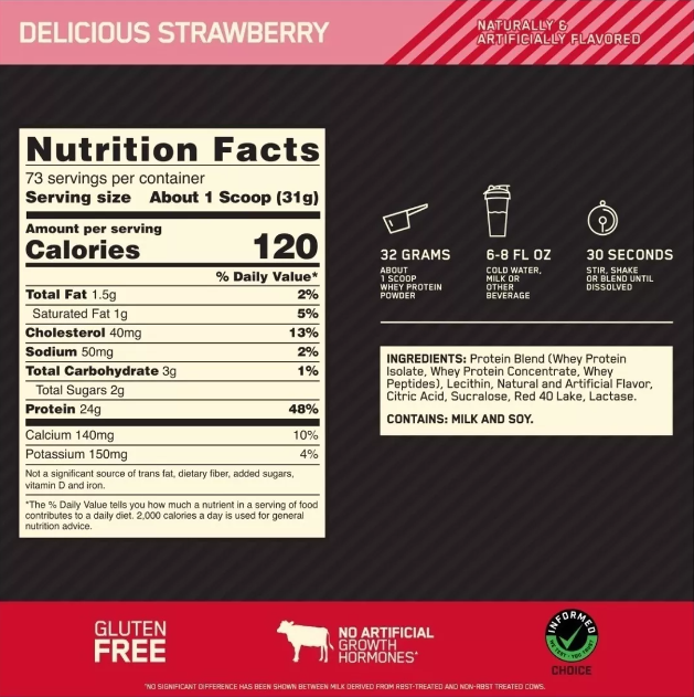 Suplemento Optimum Nutrition Proteína Gold 100% Whey sabor a strawberry de 2.27kg - polvo