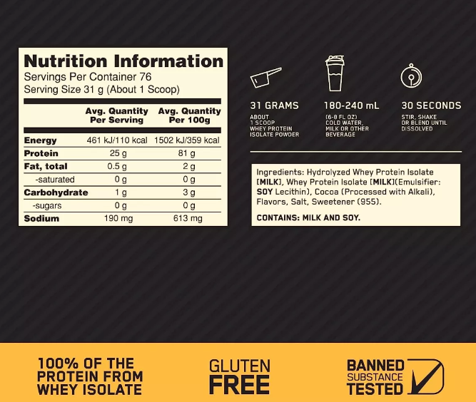 Optimum Nutrition Gold Standard 100 Isolate 5 Lbs Sabor Vainilla