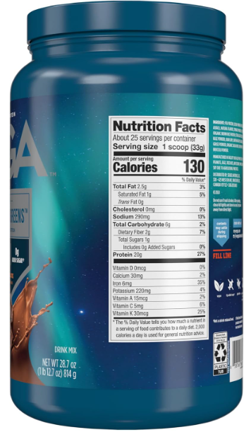 Vega Protein & Greens, Chocolate, Tub, 28.7 oz