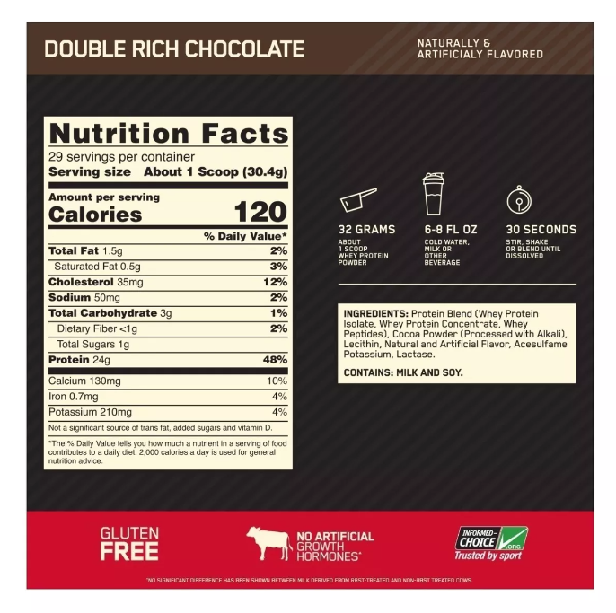 Suplemento en polvo Optimum Nutrition Proteína Gold Standard 100% Whey proteína sabor double rich chocolate en pote de 907g