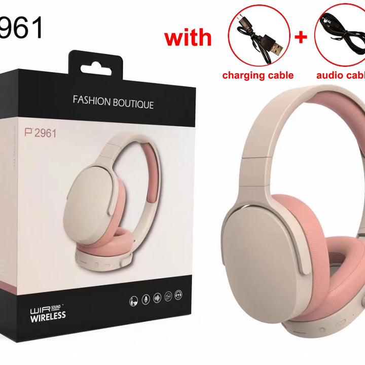 #P2961 Audífonos inalámbricos Bluetooth 5.3 sobre la oreja HIFI estéreo, ideales para deportes, con reproducción de música TF/AUX y micrófono HD.