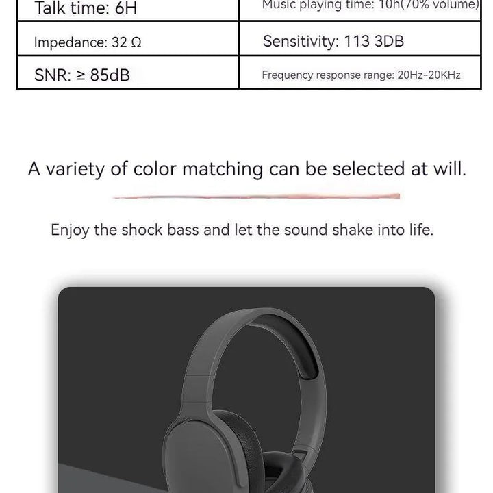 #P2961 Audífonos inalámbricos Bluetooth 5.3 sobre la oreja HIFI estéreo, ideales para deportes, con reproducción de música TF/AUX y micrófono HD.